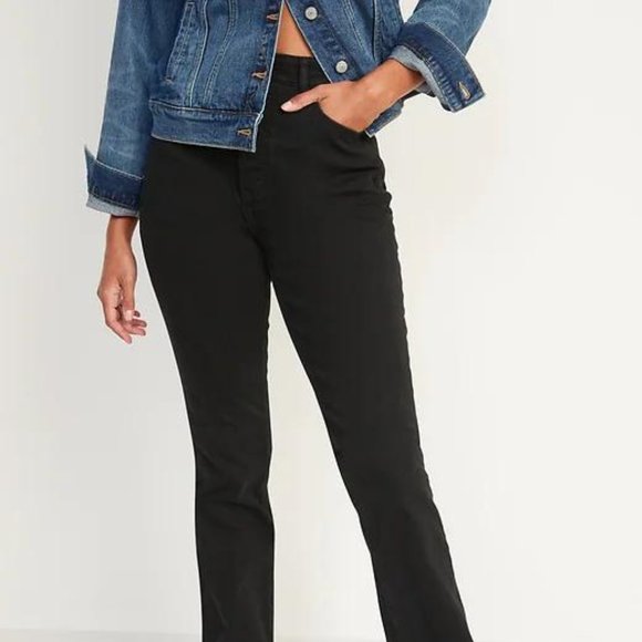 Old Navy Extra High-Waisted Button-Fly Kicker Boot-Cut Black Jeans for Women New - Picture 2 of 9